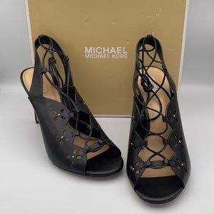 Michael Kors Women's Shoe Thalia Sandel Pump Leather Black Size 8.5 M US